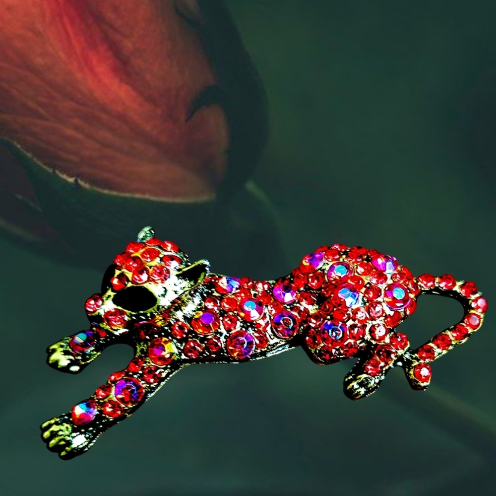 Elegant Red Panther Brooch